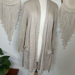 J. Jill Cream Linen Open-Front Cardigan large
